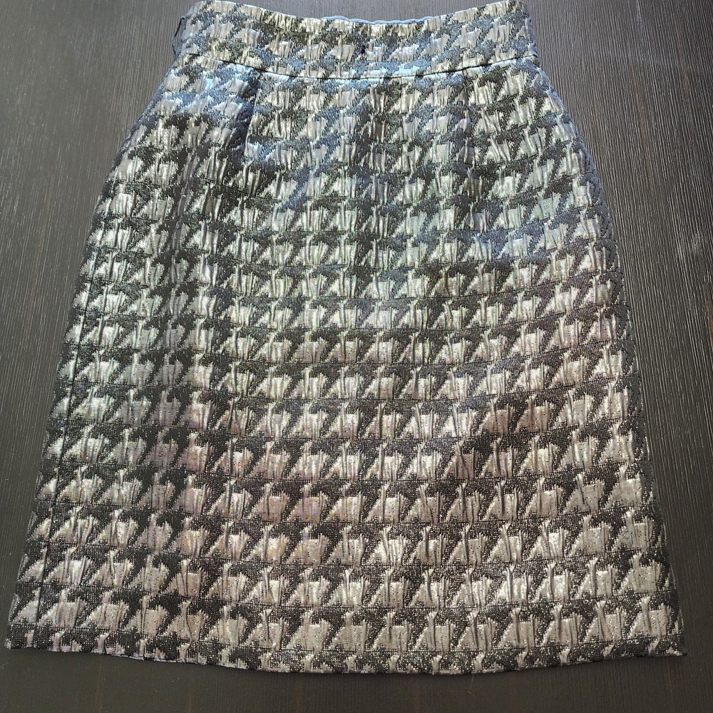 Alex Marie Petite 2P Metallic Houndstooth Skirt Womens Black Silver Textured...